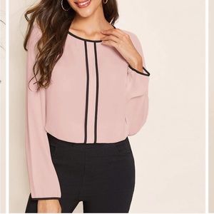 SHEIN Round Neck Keyhole Back Contrast Binding Top PINK XS NWOT